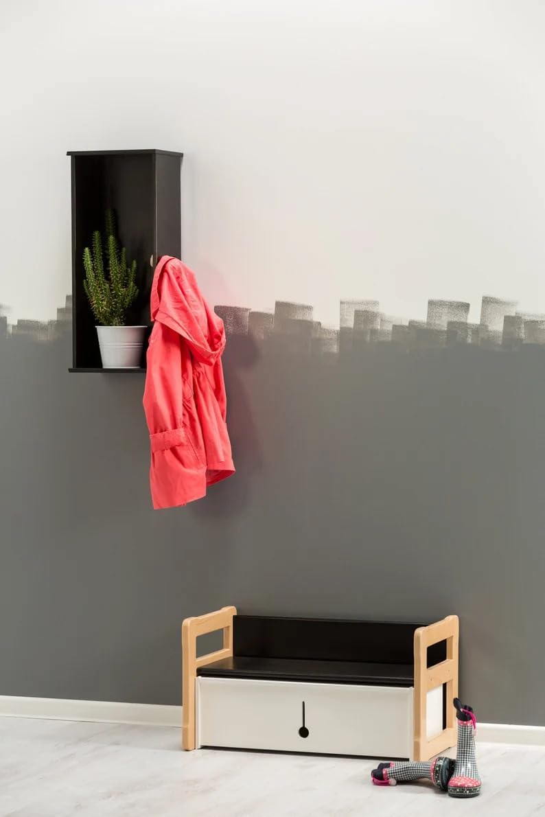 Montessori Bench & Storage Box Set, Solid Wood Kids Furniture with Padded Seat for Toddler Entryway & Playroom
