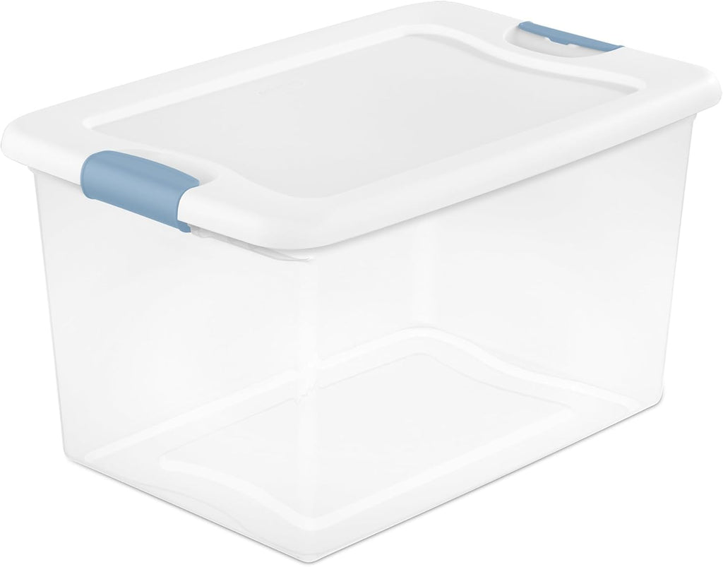Sterilite 12-Pack Latching Box, Clear Plastic Under Bed Storage Bins with Lids, 64 Quart - Large Stackable Tote Organizer Containers for Closet, Bedroom, Bathroom, and Office Organization