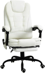 25x28in 250lb Premium Executive Ergonomic Fully Reclining High Back Office Chair Vibrating Massage Lumbar Support Almond White