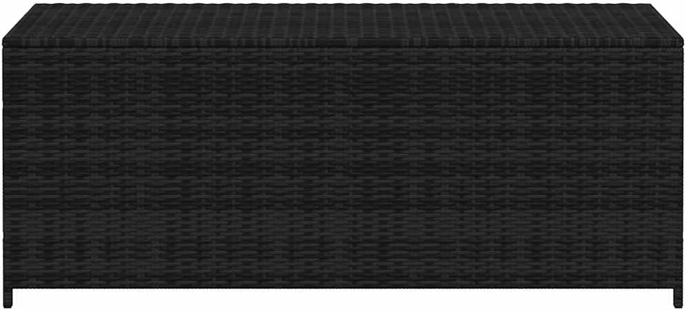 Patio Storage Box Black Poly Rattan with Steel Frame 59"x19.7"x23.6" Weather Resistant Outdoor Deck Cushion Organizer Bench for Garden Backyard Porch