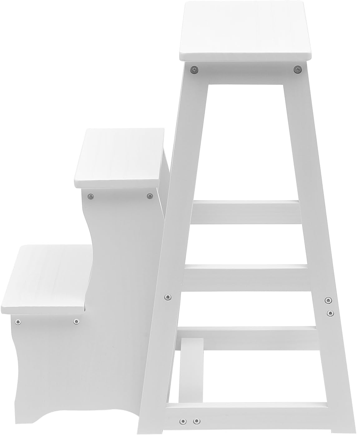 Folding Library Ladder Chair, 3-Step Stool Stepladders Lightweight Portable Multi-Functional Wood Step Ladder for Home,Kitchens, Garages (White)