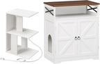 MAHANCRIS End Table and Cat Litter Box Enclosure Bundle, C-Shaped Narrow Side Table with LED Light, Wooden Cat Washroom Cabinet, for Small Spaces, Living Room, Bedroom, ETWT18E01Z-CWBZ4501
