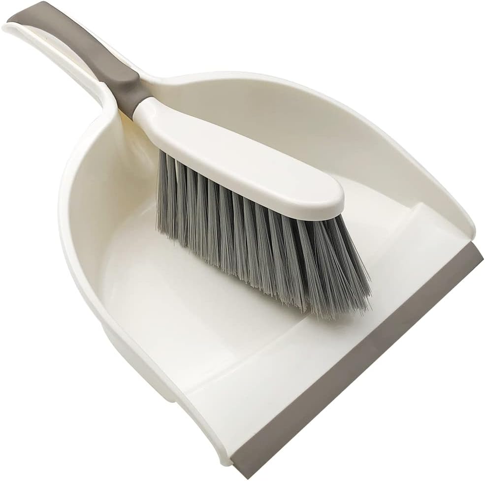 Dust Pan, Dustpan and Brush Set, Small Dust Pan and Brush Set, Hand Broom and Dustpan Set for Home, Handheld Angled Dust Pans and Brooms are Daily Cleaning Tools.Beige Brown