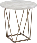 Starlight Canyon Home Faux Marble Top End Table, 24" H, Metal Tube Construction, Easy Assembly, Adjustable Levelers, Gray/White