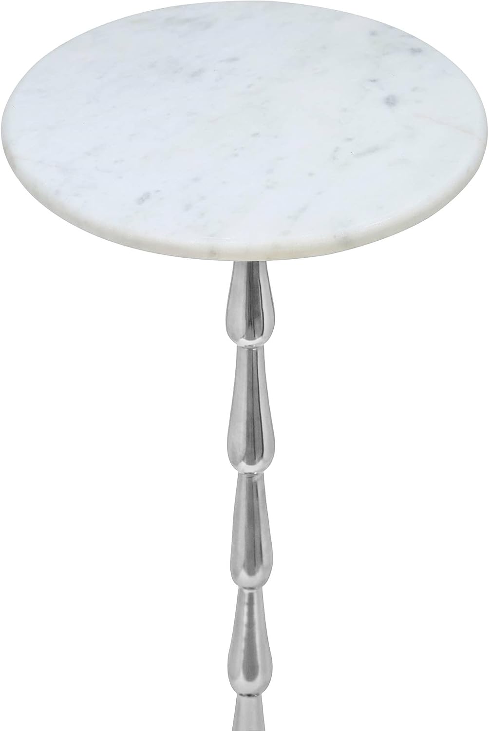 Silver Drink Table with White Marble Top | Decorative Modern End Table | Aluminum Base Side Table | Accent Table for Living Room | 10x10x26