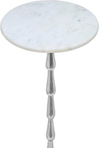 Silver Drink Table with White Marble Top | Decorative Modern End Table | Aluminum Base Side Table | Accent Table for Living Room | 10x10x26