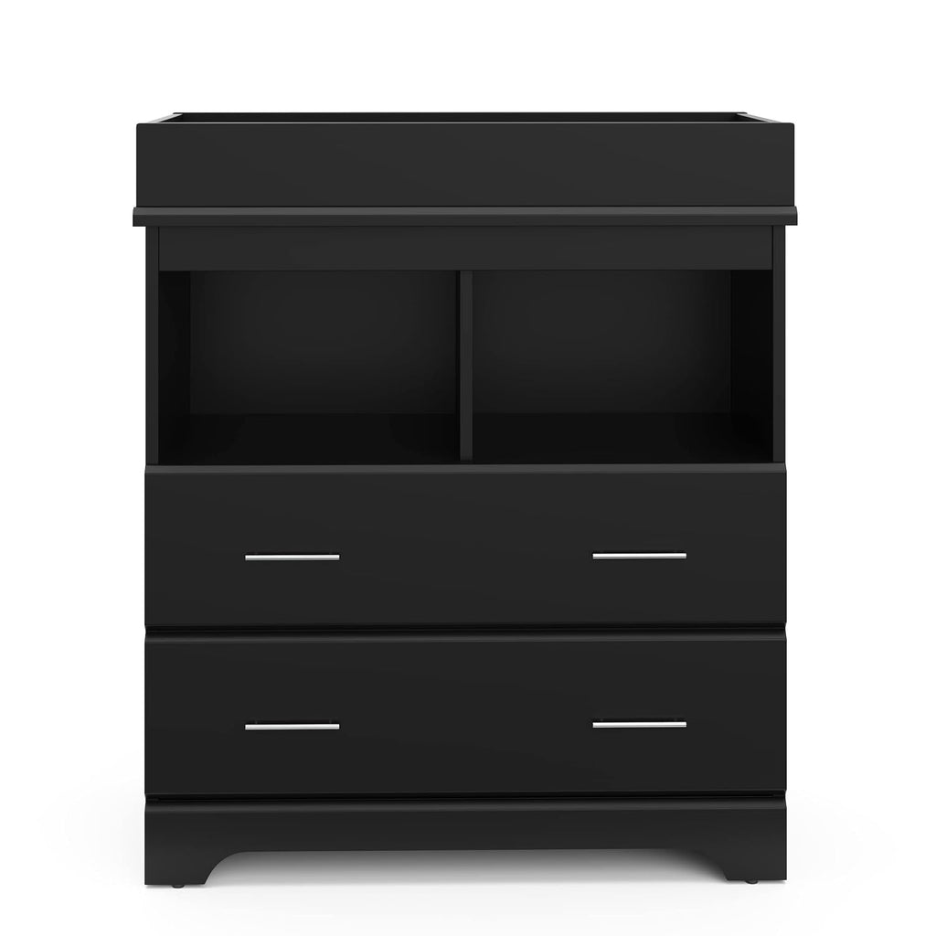 Storkcraft Brookside 2 Drawer Changing Table Dresser, Black | GREENGUARD Gold Certified Baby Dresser with Removable Changing Table Topper, Includes Interlocking Drawer System