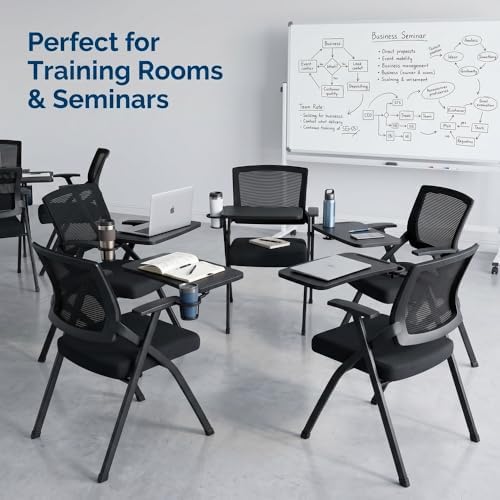 24 Pack Folding Training Chair with Tablet Arm & Cup Holder, Commercial Grade Conference & Meeting Room Chairs with Writing Board, Space Saving Foldable Classroom Chairs for Seminar, School, Church