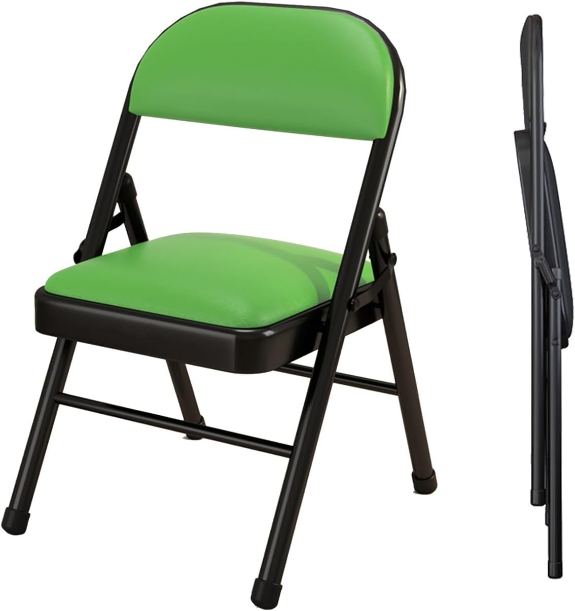 Folding Chair1-Pack -Black Lobby Chairs Stools,Open Back Stackable,with Double Hinged、Back、Foot Rest Office Desk Guest Chair(Green)