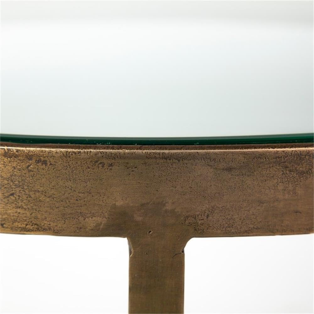 Pemberly Row Round Glass Top End Table, Gold Metal Frame with Marble Shelf, 20 in x 20 in x 24 in, Durable Iron Construction, Elegant Design for Living Room or Office Decor