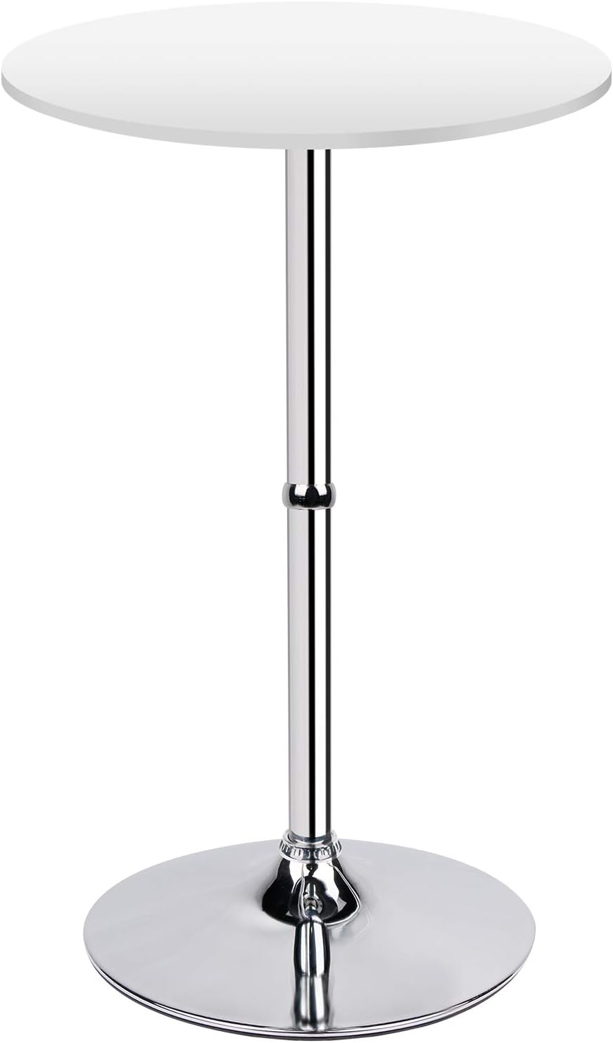 Leopard MDF Round Top Not Adjustable (41 INCHES Height) Bar Table, Pub Table with Silver Leg and Base (White)