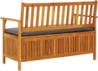 Patio Storage Bench with Cushion, 47.2 inch Outdoor Garden Seating, Solid Acacia Wood Furniture for Backyard, Porch, Deck, Gray