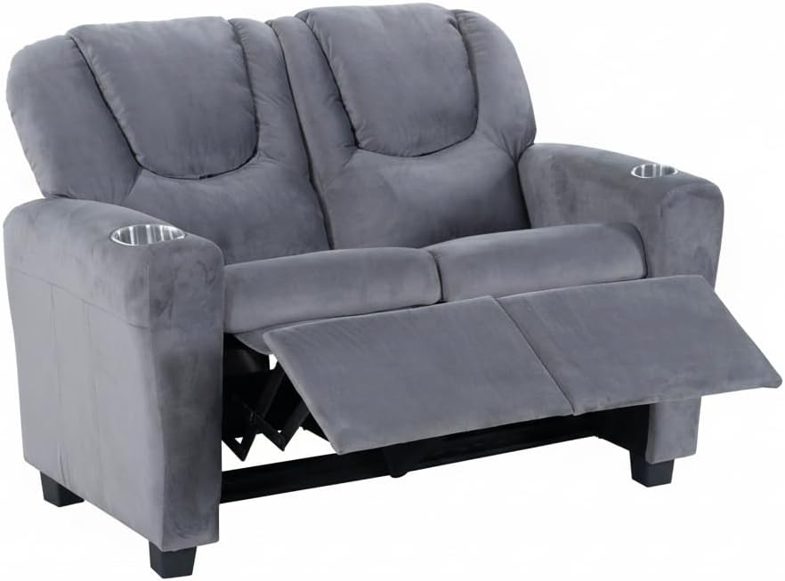Naomi Home Suri Kids Recliner Loveseat – Comfortable 2-Seater Kids Recliner with Dual Cup Holders, Footrests, Soft Microfiber, Stable Frame, Assembly