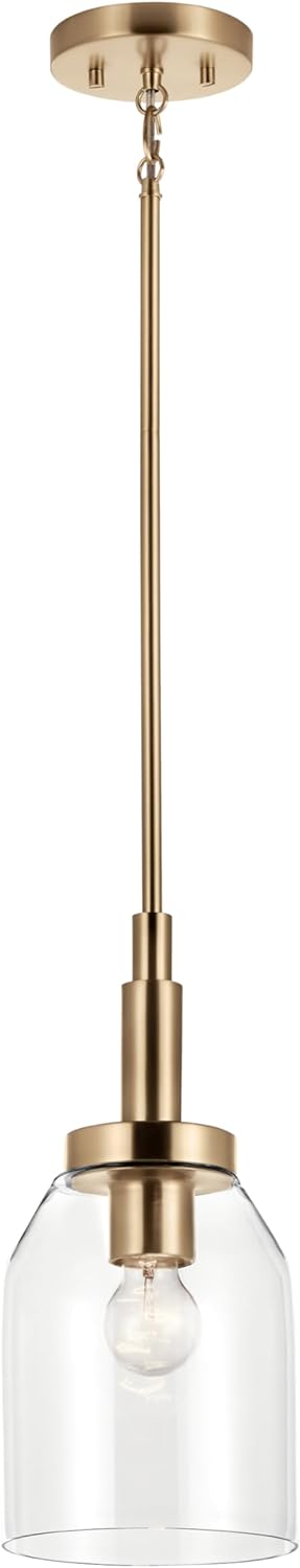 Kichler Madden 1-Light Mini Pendant Light Fixture with Clear Glass Shade in Champagne Bronze, Sloped Ceiling Compatible for Kitchen Island Hanging Lighting (15" x 7 "), 52725CPZ