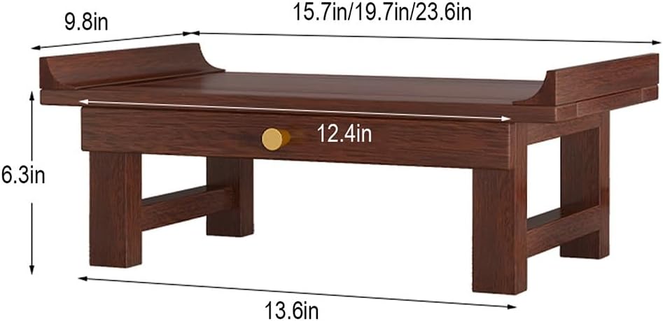 Personal Prayer Shrine Desk, Chinese Style Floor Shrine Stand with Retractable Pull Plate, Wood Meditation Altar Table for Bedroom, Office(15.7 * 9.8 * 6.3in)