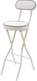 Set of 2 Folding Bar Stools with Backrest, 25.6 Inch Counter Height Padded Folding Stools, Portable Cushioned Tall Foldable Chairs for Kitchen, Dining Room, Party, White