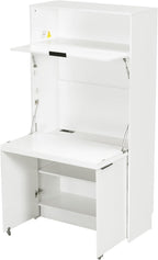 69''H Kitchen Pantry with Hutch and Foldable Workstation, Multifunctional Buffet Storage Cabinet Cupboard with Adjustable Shelf for Kitchen, Dining (White//6c)