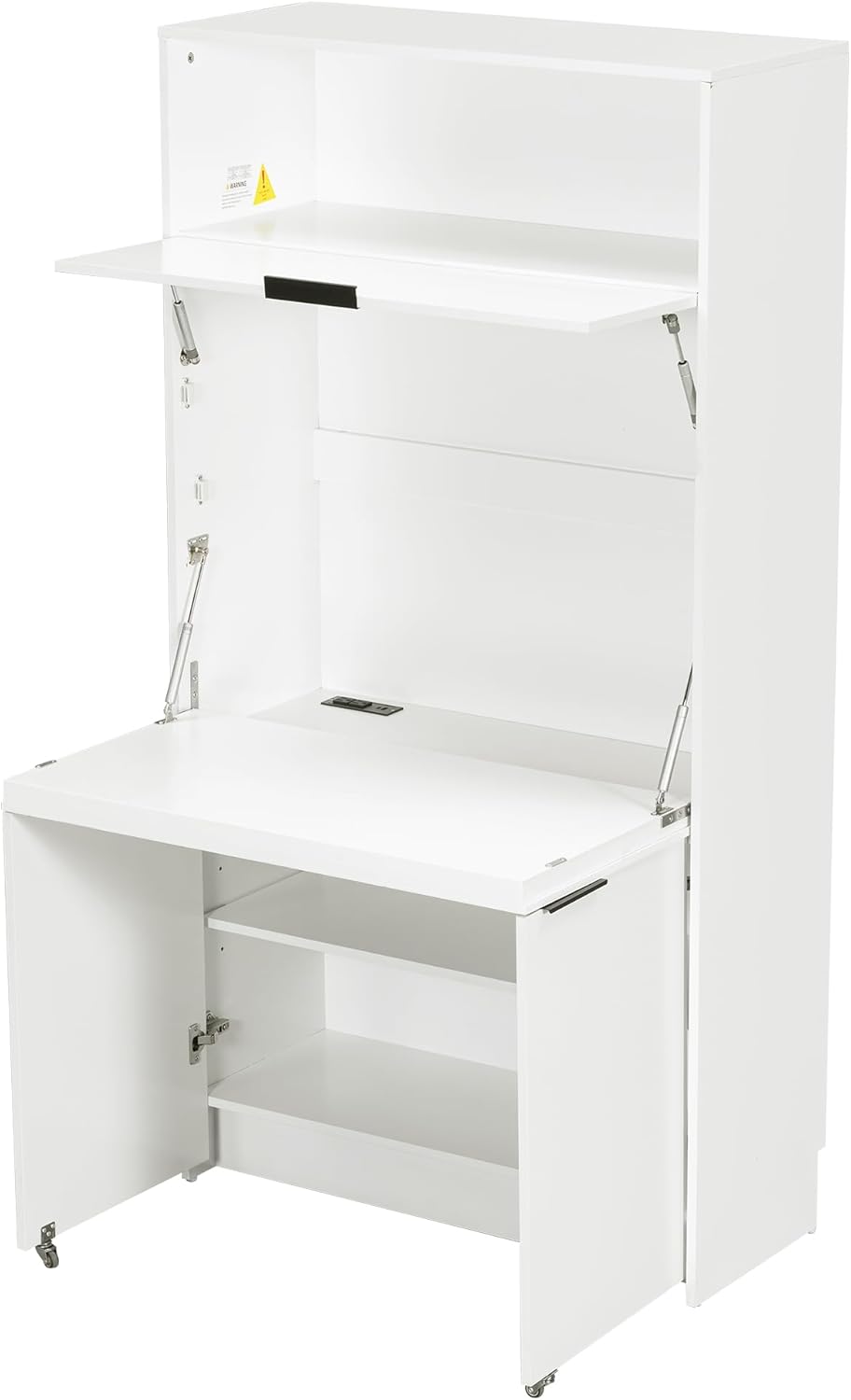 69''H Kitchen Pantry with Hutch and Foldable Workstation, Multifunctional Buffet Storage Cabinet Cupboard with Adjustable Shelf for Kitchen, Dining (White//6c)