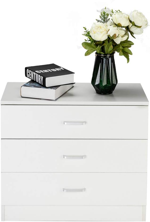 Mid Century Nightstand,Bedroom Bedside End Table,Solid Wood Night Stand,Home Office Dresser Side Tables,with 3 Drawers & Handle,for Small Spaces, Study, Living Room, Entryway, Hallway (White)