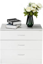 Mid Century Nightstand,Bedroom Bedside End Table,Solid Wood Night Stand,Home Office Dresser Side Tables,with 3 Drawers & Handle,for Small Spaces, Study, Living Room, Entryway, Hallway (White)