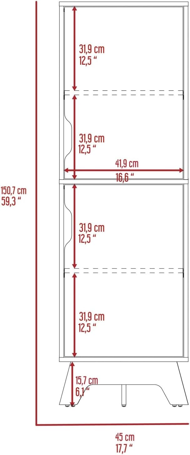 White Kitchen Pantry, Pantry with Four Storage Shelves & Double Doors Cabinets, Static Wooden Base, Easy to Assemble, for Kitchen Storage, 17.7" W×15.7" D×59.3" H