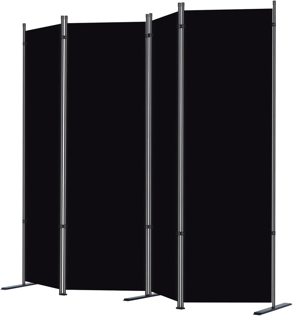 RANTILA 4 Panel Room Divider, 6 FT Folding Privacy Screen with Wide Feet, Freestanding Partition for Room Separation, Portable Room Divider Panel, 89" W x 71" H, Black