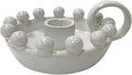 Ceramic Taper Candle Holder with Handle,Vintage White Glaze Farmhouse Beads Candlestick Holders for Mantel, Dining Home Decoration