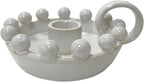 Ceramic Taper Candle Holder with Handle,Vintage White Glaze Farmhouse Beads Candlestick Holders for Mantel, Dining Home Decoration