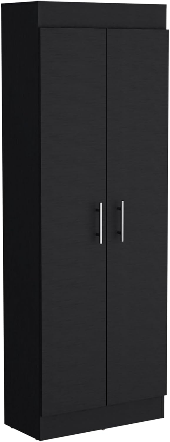 23.6" D*11.9" W*66.8" H Freestanding Kitchen Pantry with 4 Shelves, Double Door, Rectangular Storage Cabinet, Traditional, for Living Room, Dining Room, Black