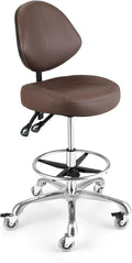 Rolling Drafting Chair with Back Support - Tall Office Chair for Standing Desk Adjustable Foot Ring Swivel Rolling Stools for Workshop Art Studio Salon Shop Counter Home Office (Brown)