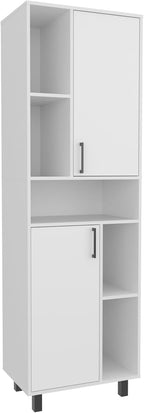 23.6" D* 16.2" W*74.8" H Kitchen Pantry with 4 Shelves, 2 Single Doors with 8 Storage Cubbies, Rectangular Storage Cabinet, Modern Minimalist, for Living Room, Dining Room, White