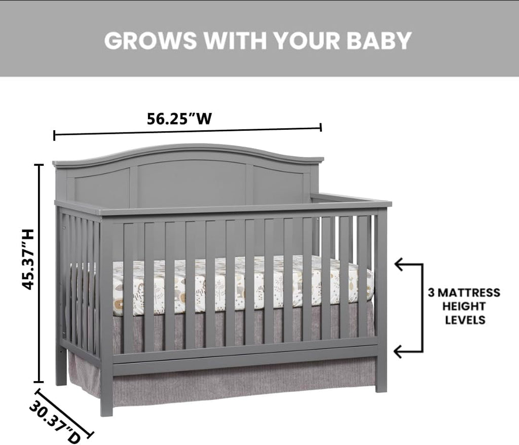 Oxford Baby Emerson 4-in-1 Convertible Baby Crib, Dove Gray, GreenGuard Gold Certified