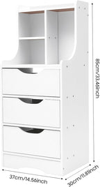 Nightstand White Bedside Table with 3 Drawers & 3 Open Bookshelf End Table Modern End Side Table Storage Cabinet for Living Room, Bedroom, Study Room, 14.56L*11.81W*33.46H inch