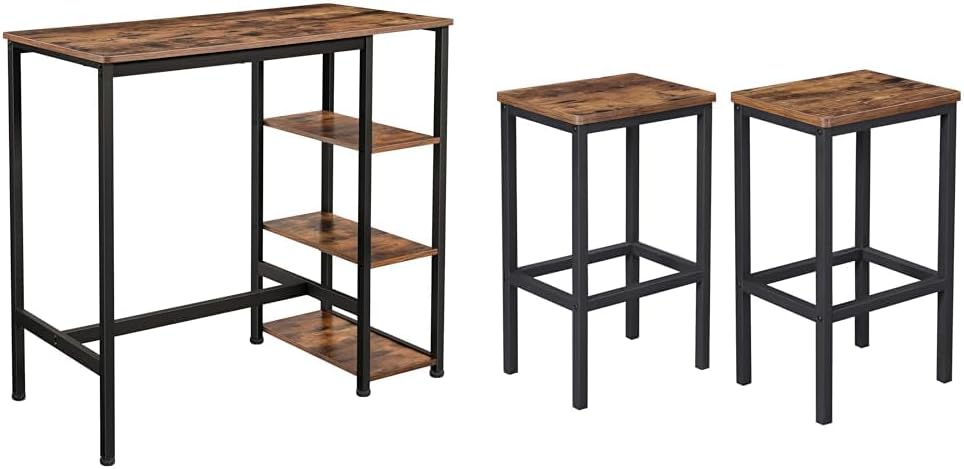 VASAGLE Bar Table with Sturdy Metal Frame, Easy Assembly, Industrial Design & Bar Stools, Set of 2 Bar Chairs, Kitchen Breakfast Bar Stools