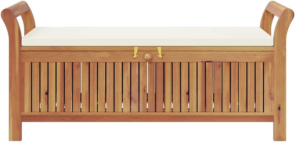 Wood Patio Furniture Pool Storage Bin Container with Seat, Outdoor Storage Bench Deck Box with Comfortable Cushion, 49.6"x19.7"x23.6",-923