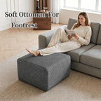 25.6" Corduroy Ottoman for Living Room,Plush Upholstered Ottoman for Couch,Memory Foam Compressed Sofa in A Box No Assembly Require,Dark Grey
