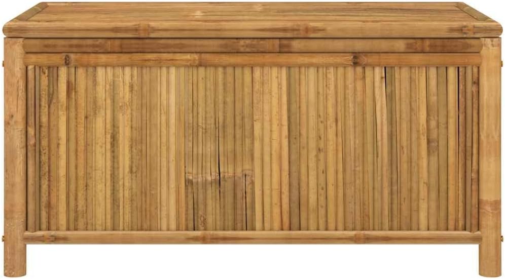 Bamboo Patio Storage Box 43.3x20.5x21.7 Inch Outdoor Storage Bench with Open Slats for Garden Tools and Cushions