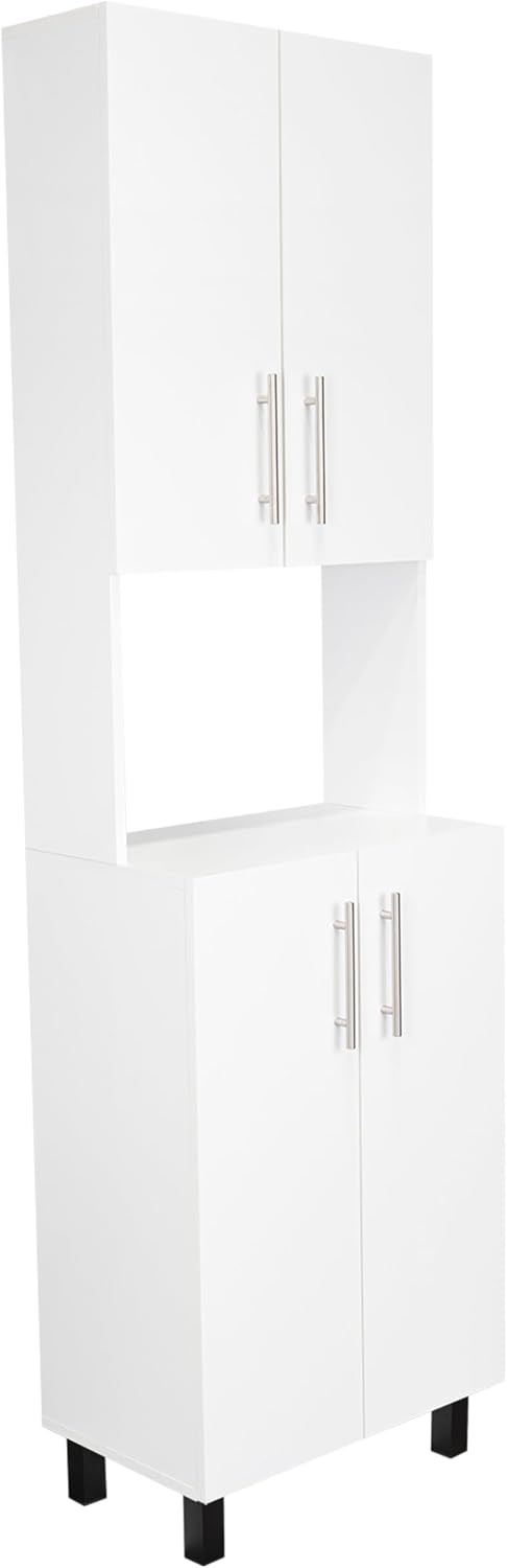 Linden 76,8"" Tall Two Double Door Cabinet Kitchen Pantry with Hutch and Five Shelves, Microwave Cabinet, Storage Cabinet, Kitchen Organization, Garage Cabinet, Kitchen White