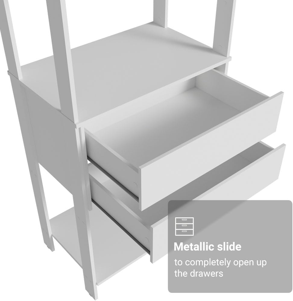 Madesa Kitchen Pantry Storage Rack 27" L with 2 Drawers and Open Shelves Multiuse Cabinet for Kitchen Organization - White
