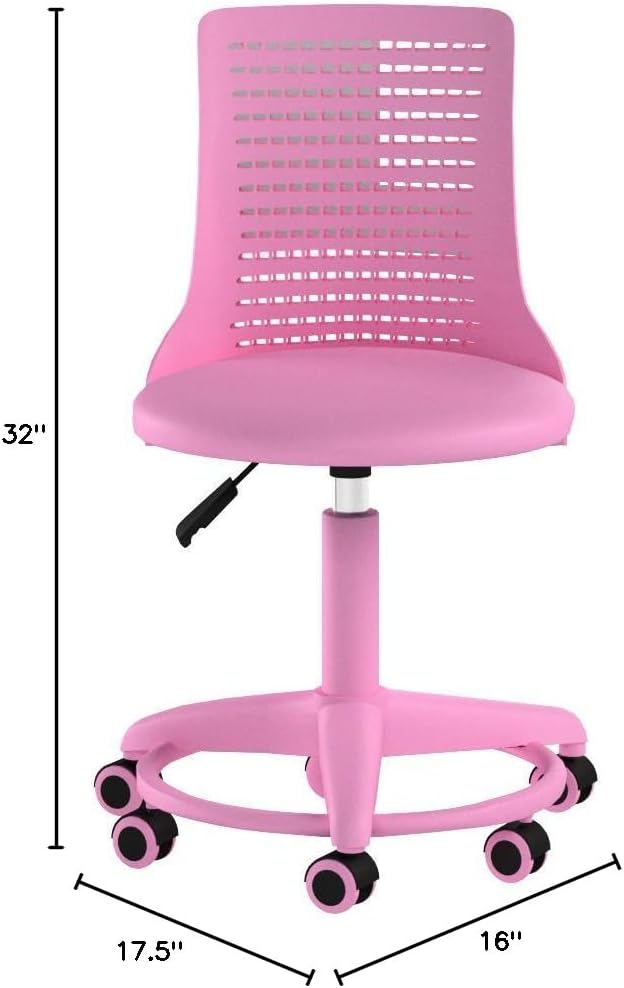 Kids Desk Chair Adjustable Height School/Home Children 4-12 Swivel with Anti-Scratch Wheels Breathable Back Chair for Kids Holds up to 175 Lbs – Color Pink