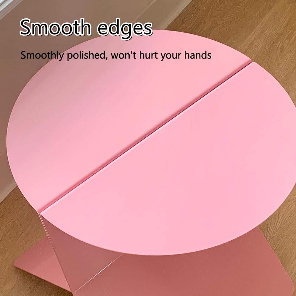 Modern Pink Side Table, Round Stylish End Table, Magazine Rack for Living Room, Multifunctional Accent Table for Bedroom, Metal Couch Table