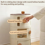 Minimal Style Bedside Table, Stylish Round Storage Cabinet, Creative Plastic Side Table with Doors, Atmospheric Multi-Layer Bathroom Storage Cabinet(White,58cm/22.8in)