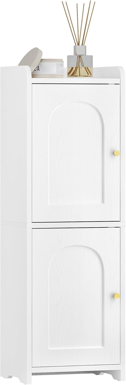 Hzuaneri Bathroom Storage Cabinet, Small Corner Floor Cabinet with 2 Doors and Adjustable Shelf, Narrow Toilet Paper Cabinets, Bathroom Organizer for Small Spaces, 7.9" D x 9.8" W x 29.5" H White