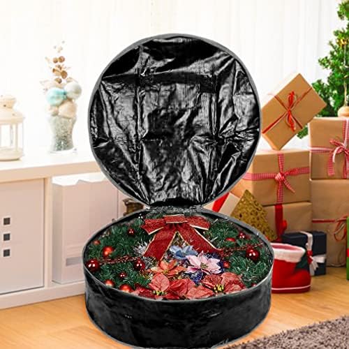 Wreath Storage Bag By Propik 30" - Garland Holiday Container Tear Resistant Material - Easy Storage Featuring Heavy Duty Handles And Transparent Card Slot 30” X 30” X 8” (Black)