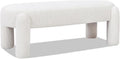 Pemberly Row 49" Oval Fully Upholstered Bench, Milk Cream White Boucle, Eucalyptus Wood Frame, Contemporary Rounded Dowel Legs, Textured Seat for Living Room, Bedroom, or Kids Room