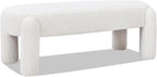 Pemberly Row 49" Oval Fully Upholstered Bench, Milk Cream White Boucle, Eucalyptus Wood Frame, Contemporary Rounded Dowel Legs, Textured Seat for Living Room, Bedroom, or Kids Room