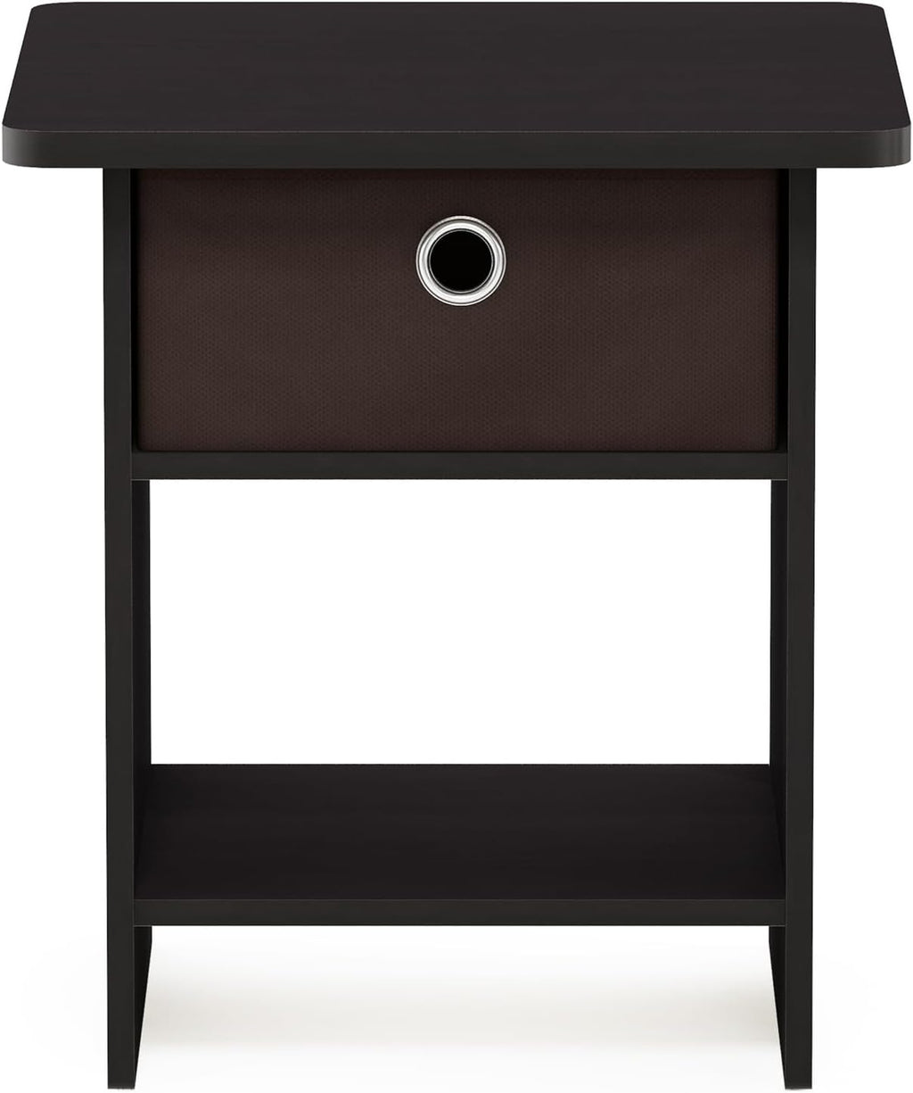 Furinno Dario Side Table with Bin Drawer, Black End Table with Open Shelves, Night Stand, Bedside Table for Living Room, Bedroom, Home Office, Dark Mocha