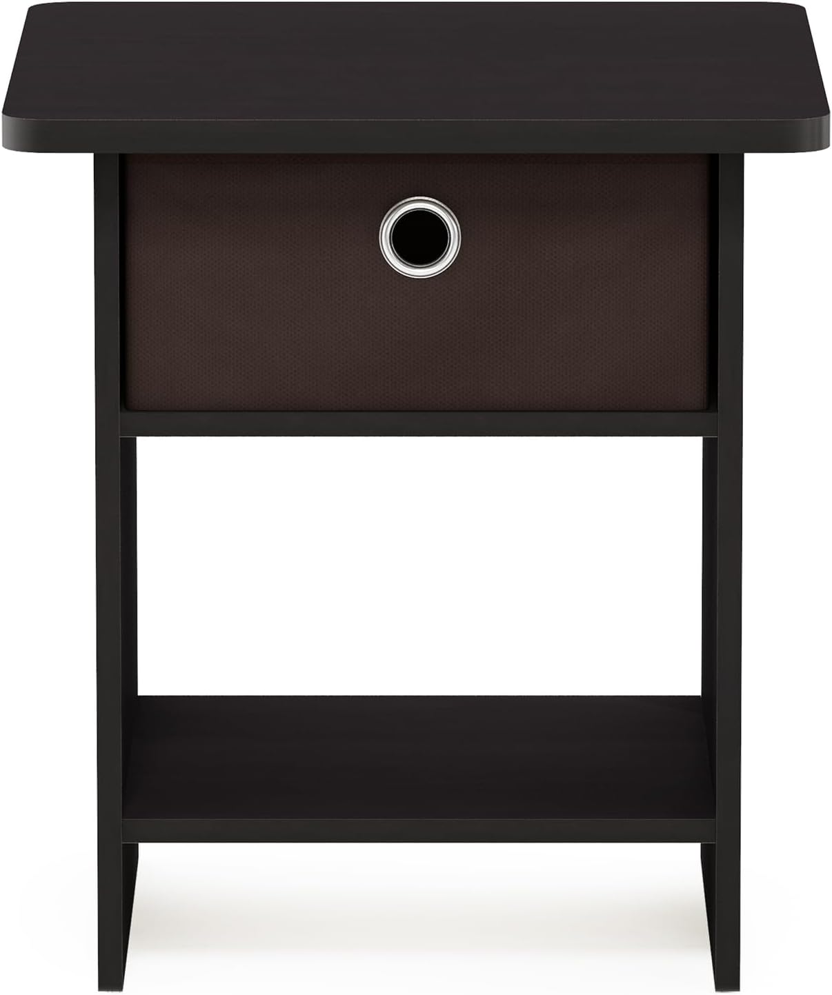 Furinno Dario Side Table with Bin Drawer, Black End Table with Open Shelves, Night Stand, Bedside Table for Living Room, Bedroom, Home Office, Dark Mocha