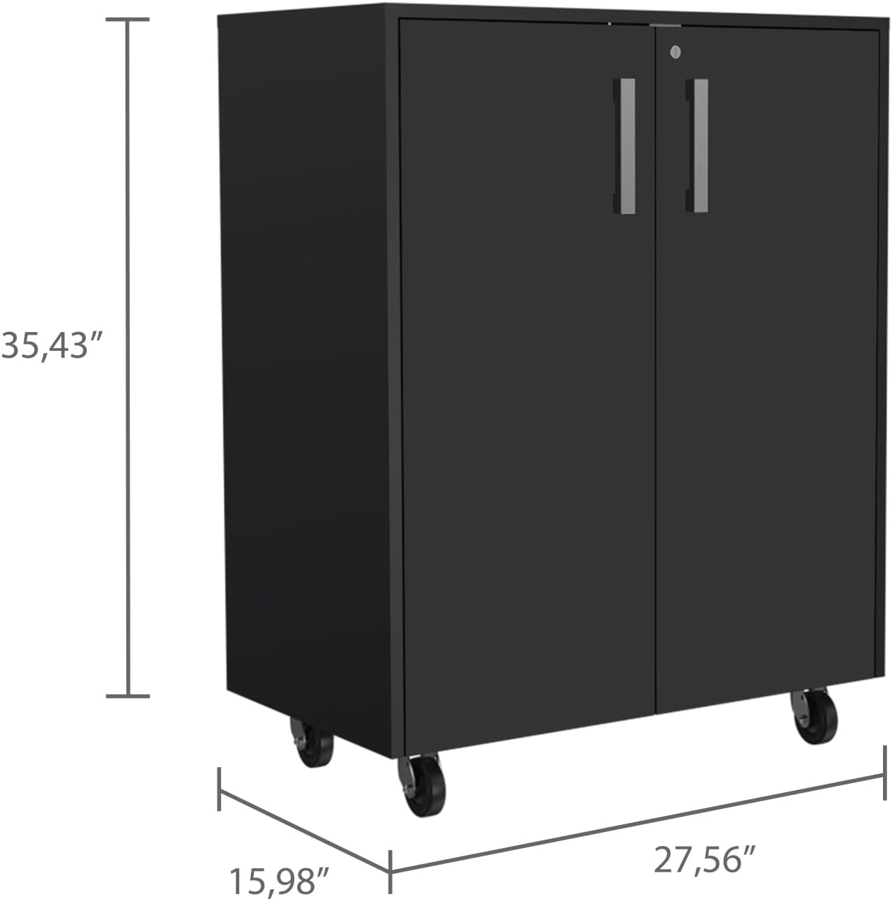 Storage Cabinet Lions, Double Door and Casters, Black Wengue Finish