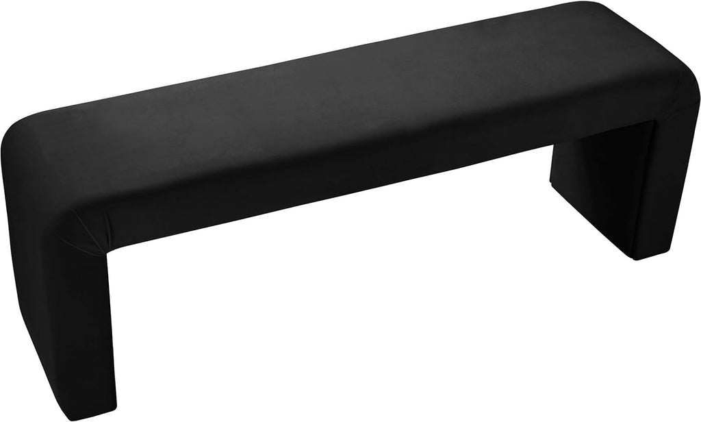 Meridian Furniture Minimalist Collection Modern | Contemporary Velvet Upholstered Bench, 53" W x 14.75" D x 18.25" H, Black